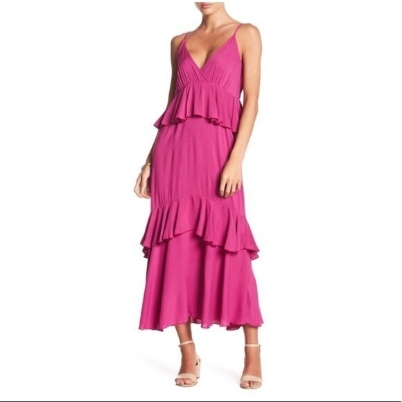 Hiatus Dresses & Skirts - Hiatus Women Magenta Purple Tiered Ruffle Maxi Dress V-Neck Boho JD8W11HR XS